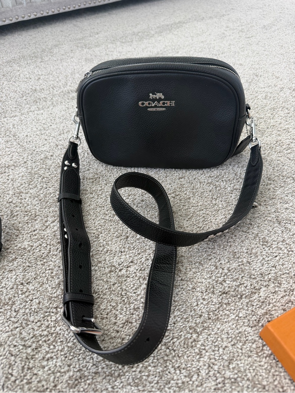 Coach Black Pebbled Leather Camera Bag with Studded Strap